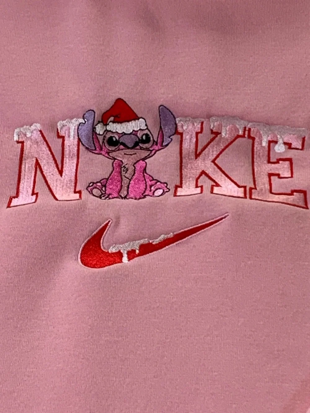 Nike Pink Embroidered Stitch Sweatshirt Large Y2K Christmas Crewneck Cozy Cute